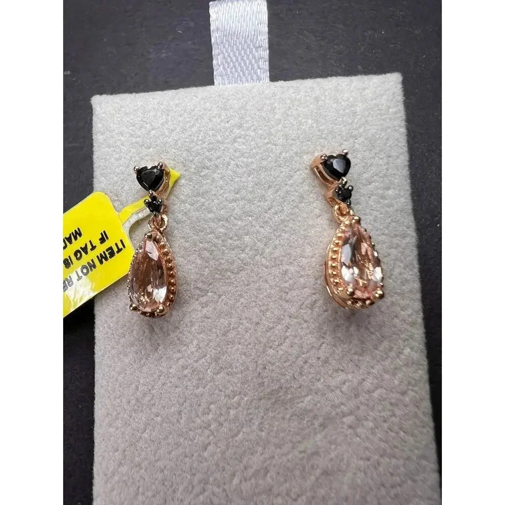 NEW Morganite and black spinel rose gold over sterling silver earrings